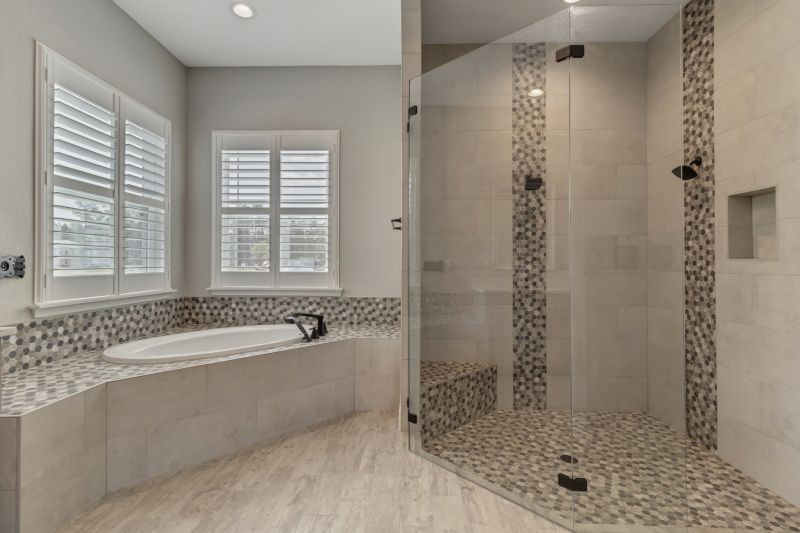 Contemporary Shower with Unique Tile Work