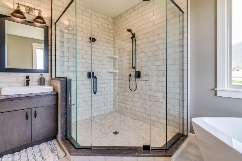 Contemporary Shower with Textured Tile